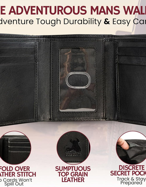 Load image into Gallery viewer, Genuine Nappa Leather Trifold Wallet for Men RFID and ID Window
