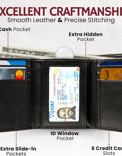 Load image into Gallery viewer, Genuine Nappa Leather Trifold Wallet for Men RFID and ID Window
